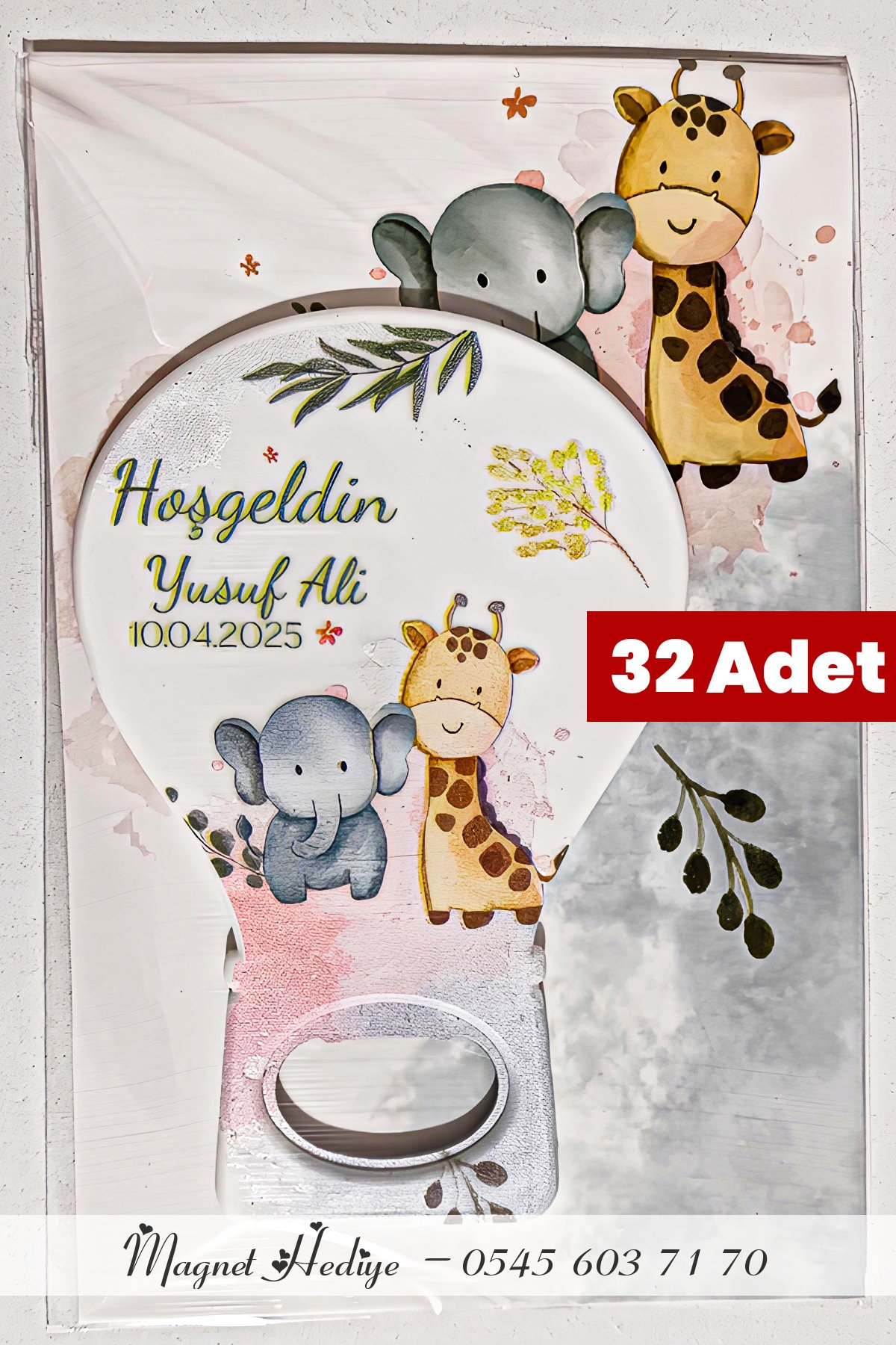 Fil Zürafa Temalı Baby Shower Balon Magnet Açacak - 32 Adet