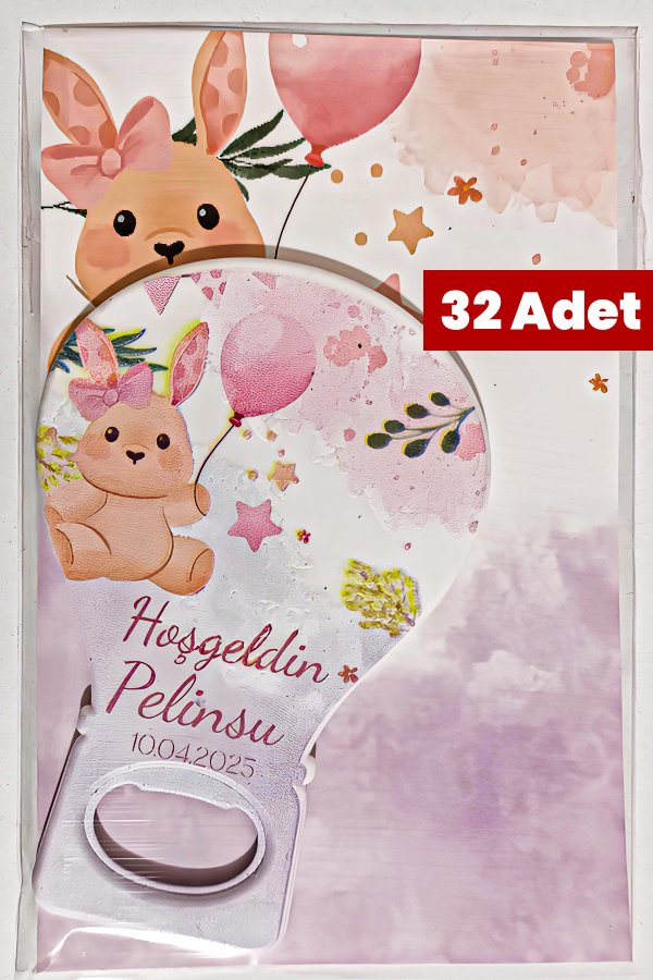 Kız Bebek Hoşgeldin İsimli & Doğum Tarihli Balon Magnet Açacak - 32 Adet